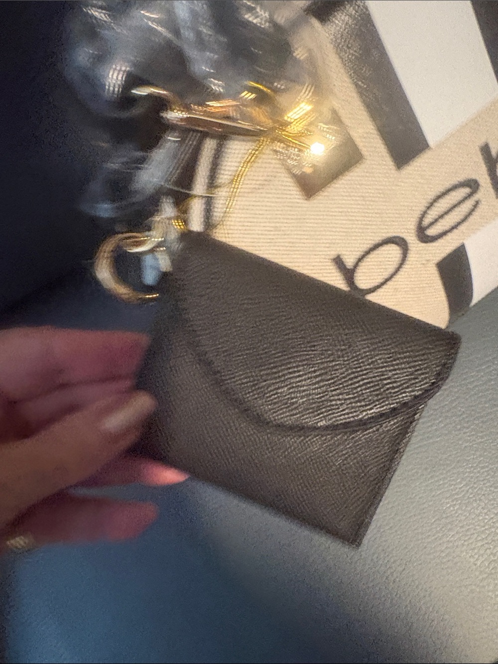 bebe Black & White Striped Dome Crossbody with Gold Hardware with accents - Picture 2 of 8